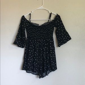 Black polka dot romper